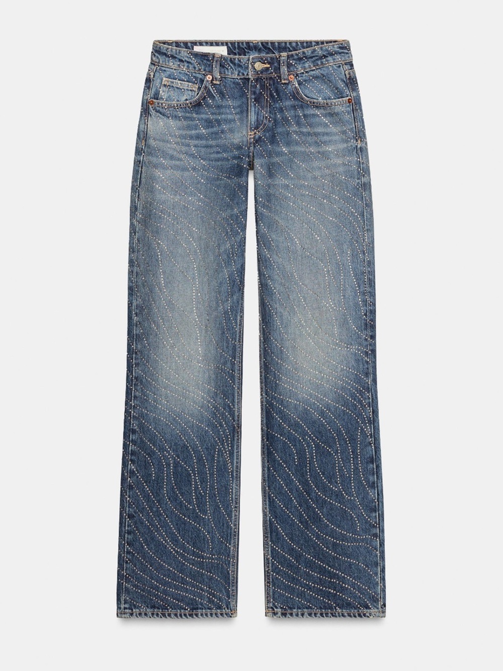 ZARA ~ Low Rise Wide Leg Rhinestone Jeans - Picture 3 of 15